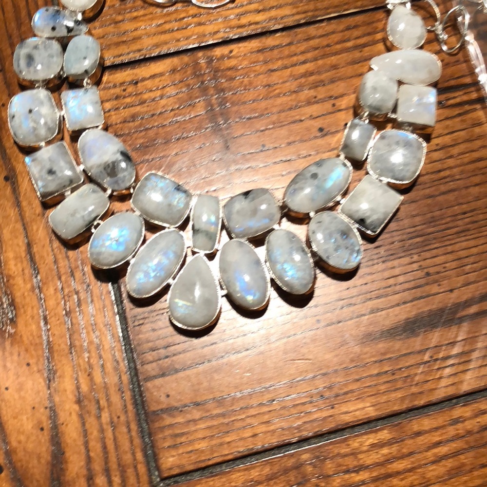 Rainbow moonstone necklace with silver overlay